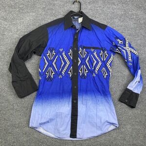 Brooks & Dunn Panhandle Slim Mens Western Shirt Blue Ombre Aztec Print 15.5-33